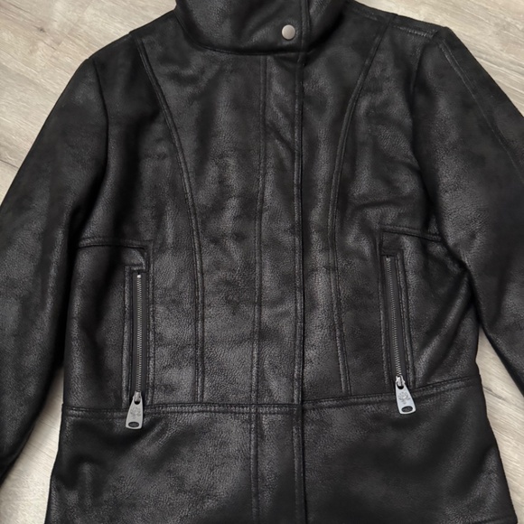 VIA SPIGA Women’s Black Faux Leather and Faux Fur Jacket/Coat Size L - Picture 10 of 14